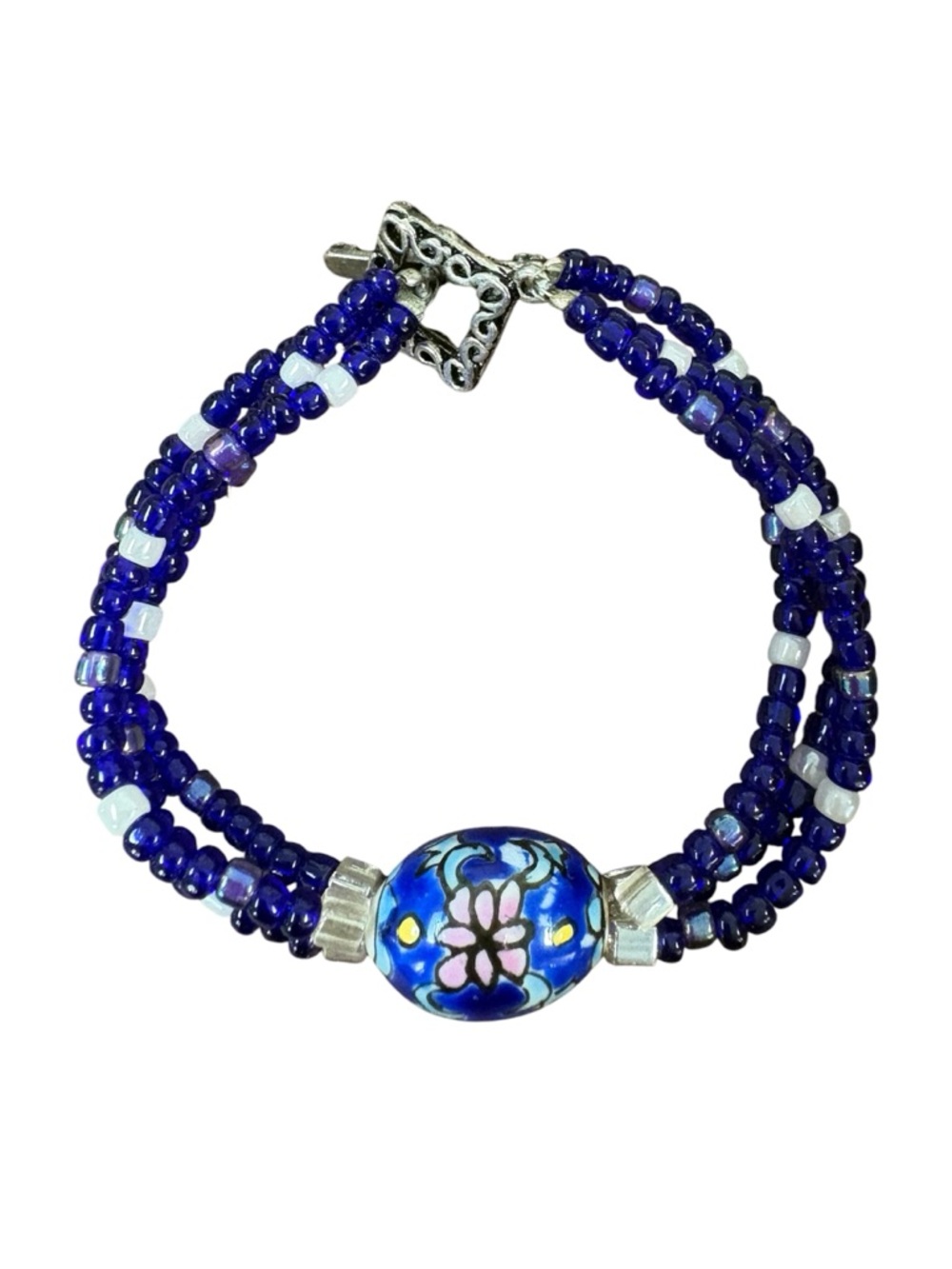 Handmade Blue Floral Beaded Bracelet